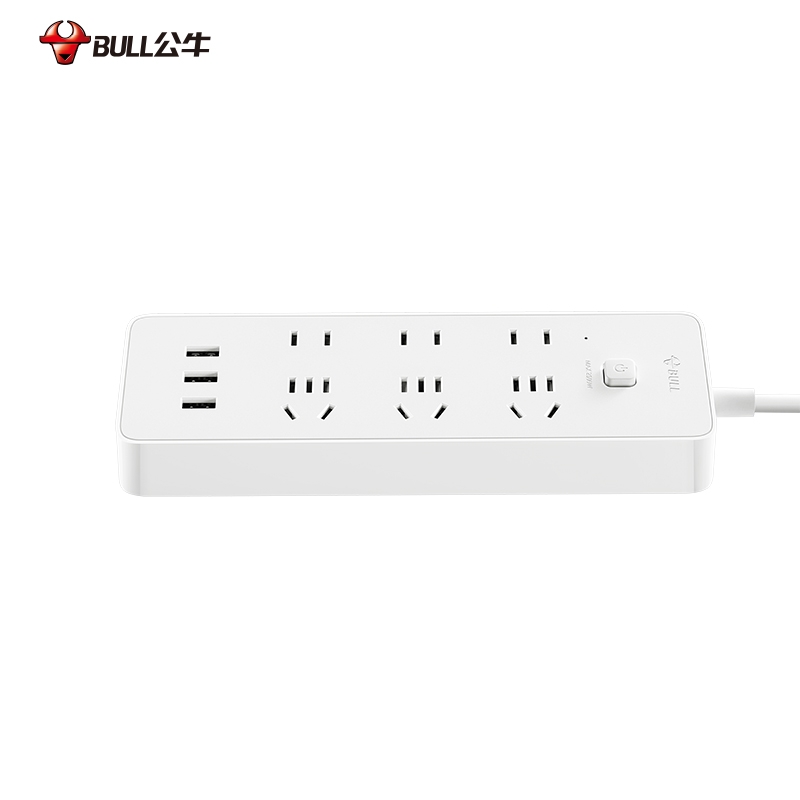 公牛插座小白USB插座6插孔智能平板小米手机充电插线板B333U1.8米
